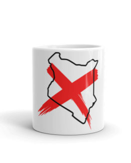 16 oz, White mug with Kenyan map on it.