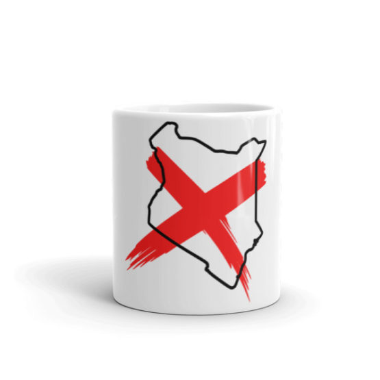 16 oz, White mug with Kenyan map on it.